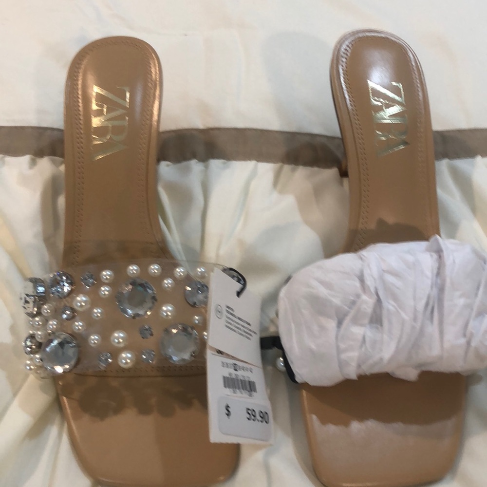 Pearl & rhinestone kitten heel sandal